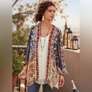 Soft Surroundings Moonlit Garden Satin Open Kimono, size Large